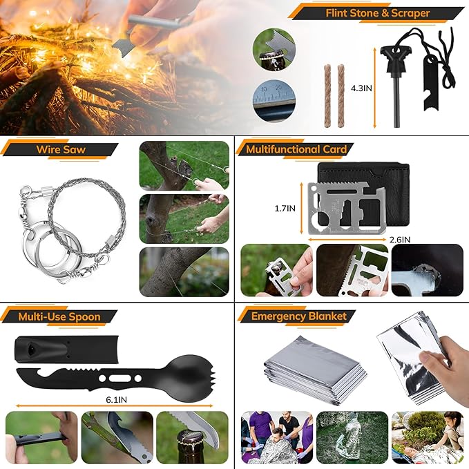 Survival Kit, 250pcs Survival Tools Tactical Gear and Trauma Bag, Survival First Aid Kit with Molle Crossbody Bag & Emergency