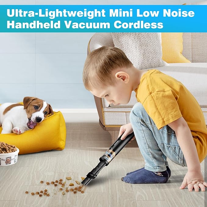 Car Vacuum, Handheld Vacuum Cordless with 14000PA Powerful Suction with LED Light, Air Duster 2-in-1,Low Noise Rechargeable P
