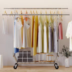 HOKEEPER Clothes Rack Heavy Duty Clothing Rack Load 650 LBS Collapsible Garment Rack with Wheels Double Rod Clothes Rack for 