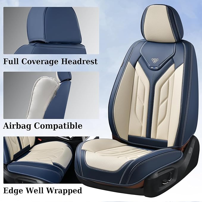 Coverado Car Seat Covers Full Set, Leather Seat Covers for Cars, Automotive Seat Covers Car Seat Protectors Car Accessories U