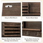 Dahey Wall Mounted Mail Holder Wooden Key Holder Rack Mail Sorter Organizer with 4 Double Key Hooks and A Floating Shelf Farm