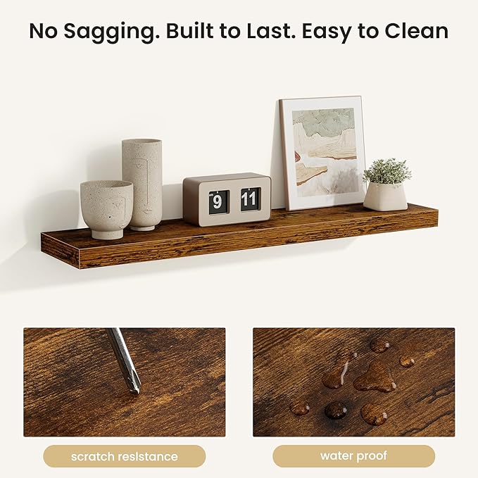 Fun Memories Floating Shelves for Wall, Rustic Wood Wall Mounted Shelves for Bathroom, Bedroom, Living Room and Kitchen, Stor