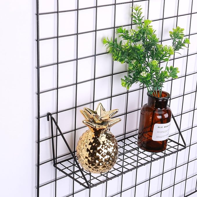 Kaforise Hanging Straight Shelf for Wire Wall Grid Panel, Small Wire Wall Organizer and Display Shelf, Size 11.8" X 4.3",Blac