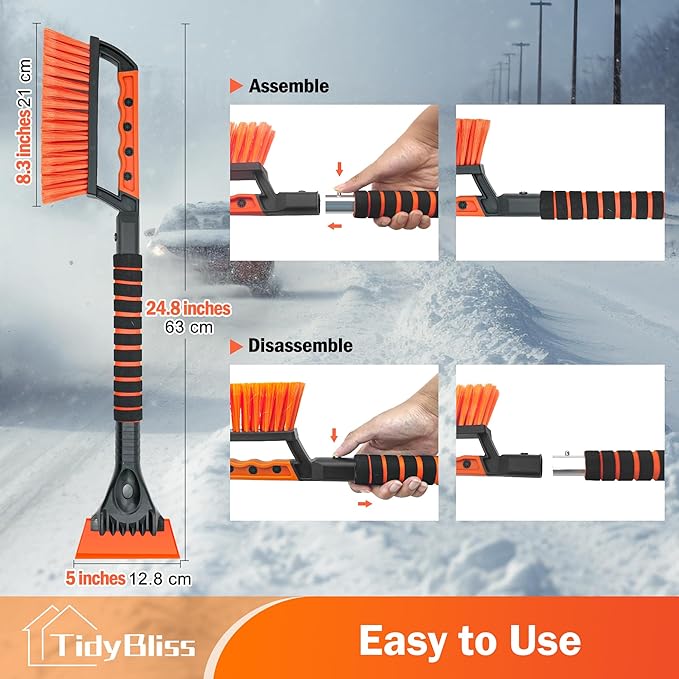 Ice Scraper and Snow Brush for Car Windshield, 24.8 inches Aluminum Frost Remover with Ergonomic Foam Grip for SUV Truck Glass Window (Orange)