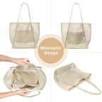 KALIDI BeachNylon Mesh Tote Bag, Casual Tote Bag Hobo Women Foldable MAX 23L Shoulder Bag For Beach Picnic Vacation
