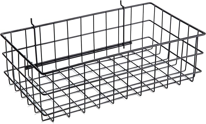 RightArrange Pegboard Basket Size XL, Black - Hooks to Any Peg Board - Square Style Wire Shelf Baskets - Organize Tools, Work