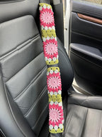 Crochet Sunflower Car Steering Wheel Covers Universal 14-15 inch for Women/Men (A:Wheel Cover+2 Belt Cover)