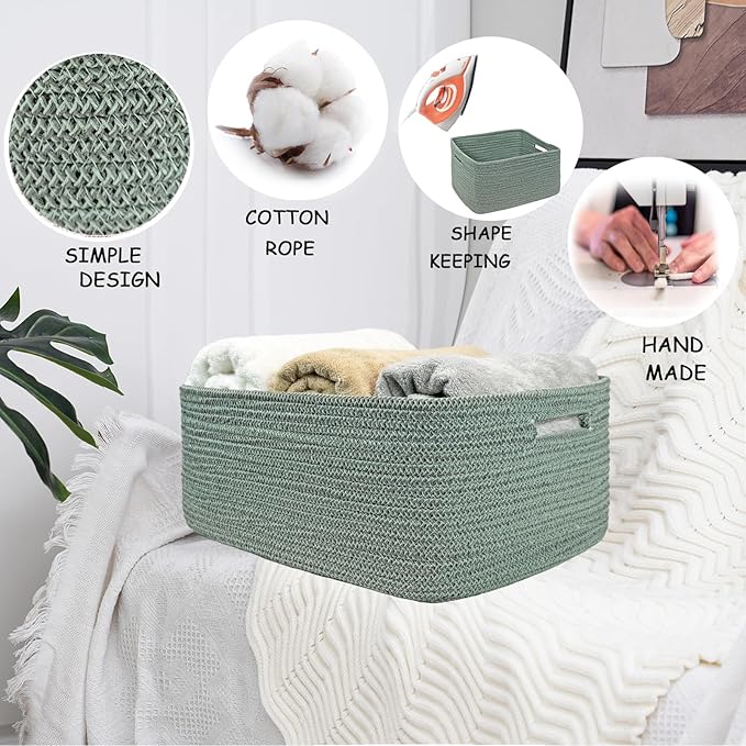 COMFY-HOMI Cotton Rope Woven Basket with Handles for Shelves,Toys,Book, Cloth Storage Baskets for Organizing-17" x 13" x 7.5"
