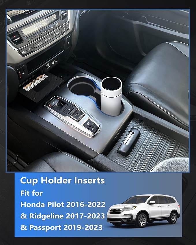Cup Holder Inserts for Honda Pilot 2016-2022| Ridgeline 2017-2023| Passport 2019-2023 Accessories, Non-Slip TPE Center Console Protector to Prevent Spills & Scratches