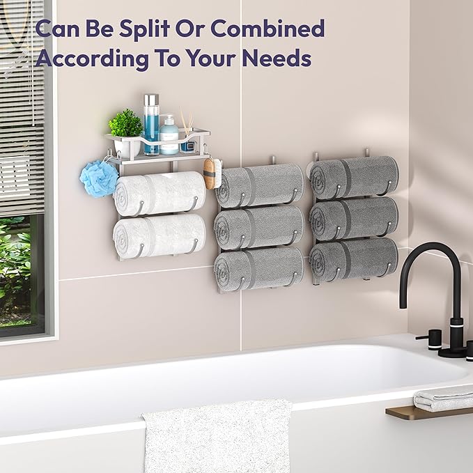 SWTYMIKI Over The Door Towel Rack - 9 Tier Towel Racks for Bathroom Wall Mounted, Towel Holder with Shelf, Hanging Rolled Tow