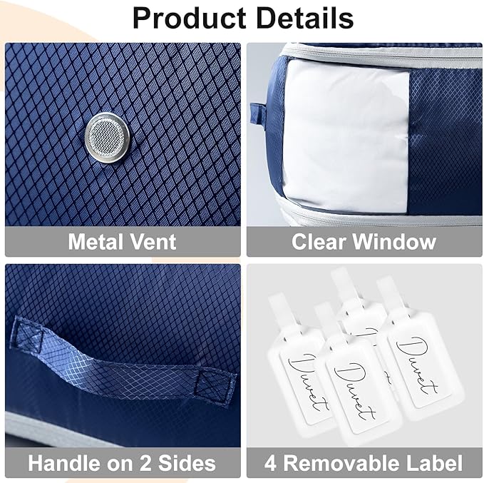 Comforter Storage Bag - Large Capacity Blanket Storage Bags 3-Layer Ultra Space Saving Self Compression Organizer, Washable C