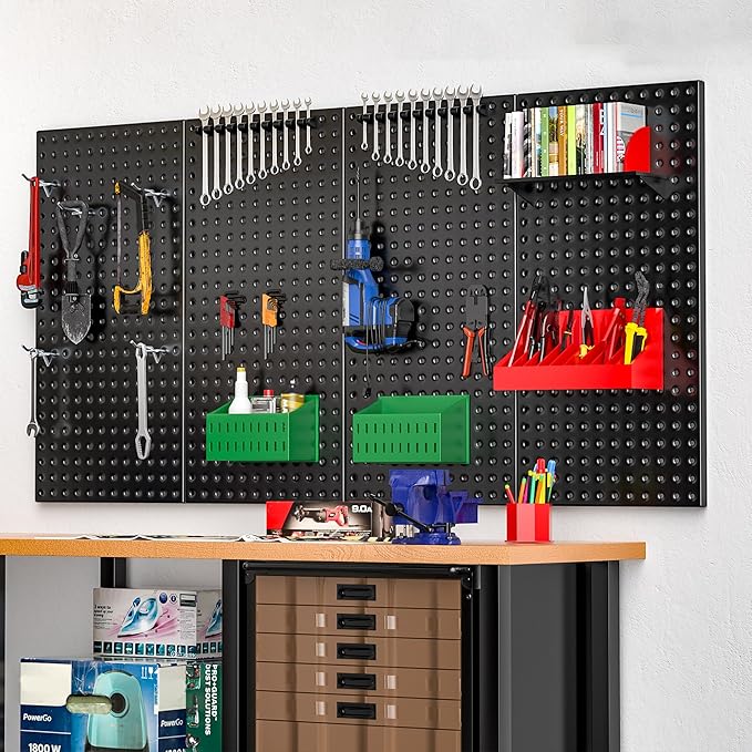 EVERHANGER Metal Pegboard Panels 24" x 12", Heavy Duty Steel Peg Boards for Garage, Pegboard Wall Organizer for Tool Storage 