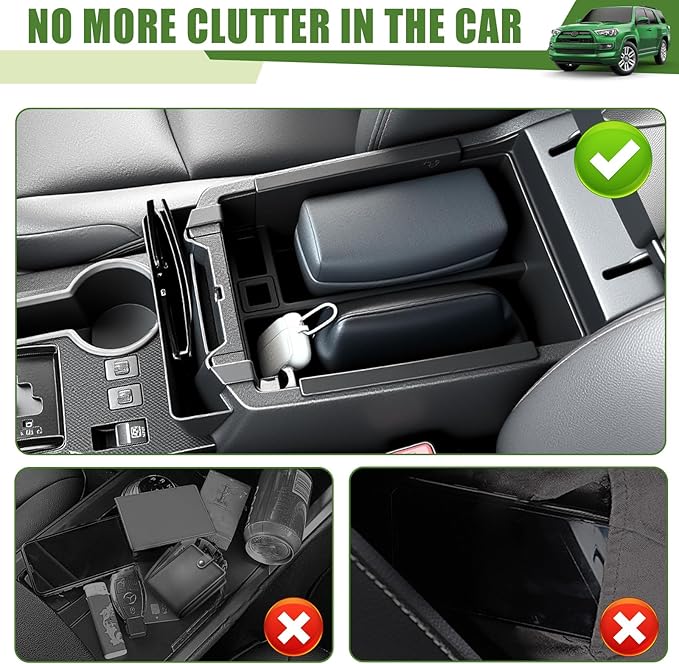 2PCS Center Console Organizer for 2010-2024 Toyota 4Runner Insert Armrest Box and Hanging Storage Tray for 4 Runner Interior Accessories(2PCS Center Console Armrest Box/Fit 10-24)