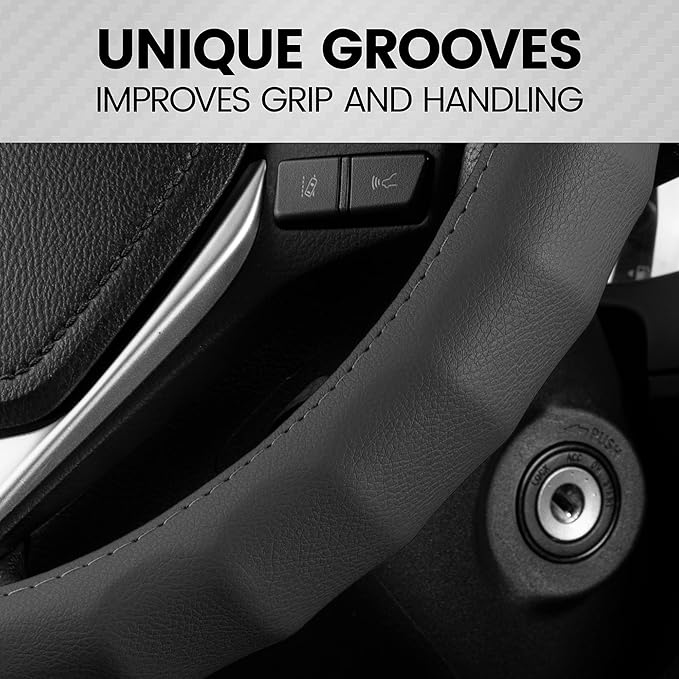 BDK Genuine Black Leather Steering Wheel Cover for Car, Small (13.5" - 14.5") – Ergonomic Comfort Grip for Men & Women, Car S