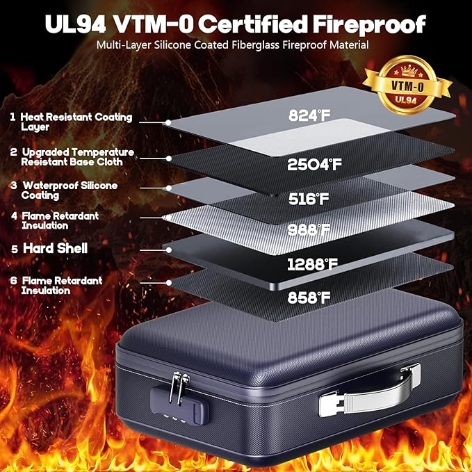 Fireproof Document Box, Hard Case Highly Flame-Resistant Fire Proof Waterproof File Organizer with Lock, Portable Fire Safe f