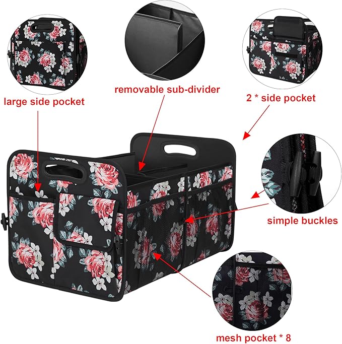 Femuar Car Trunk Organizer,Car Storage Organizer with 72L Large Capacity Waterproof Collapsible and 11 Pockets,Trunk Organizer