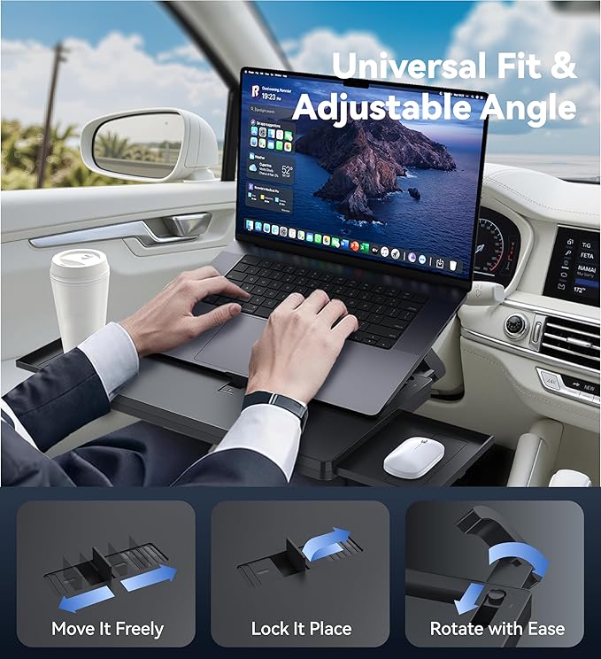 Universal Adjustable Car Steering Wheel Tray, Portable Desk for Eating, Working, Gaming, Scratch-Resistant Lightweight Design