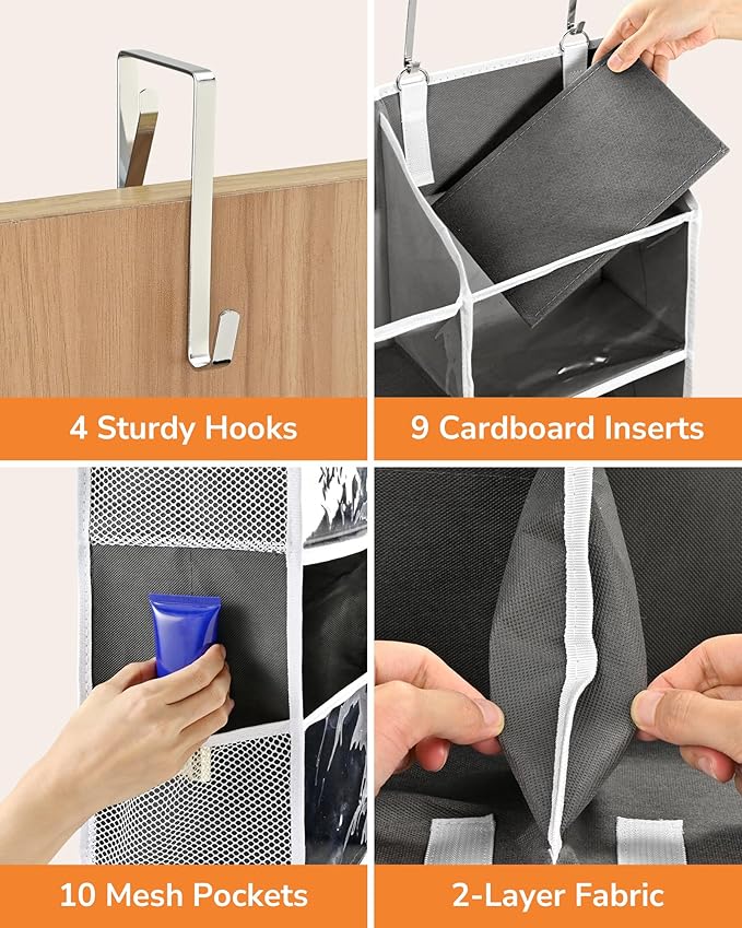 ULG Over the Door Organizer, 5-Tier Extra Large Hanging Storage with 10 Mesh Pockets, 100 lbs Capacity, Heavy Duty Door Organ