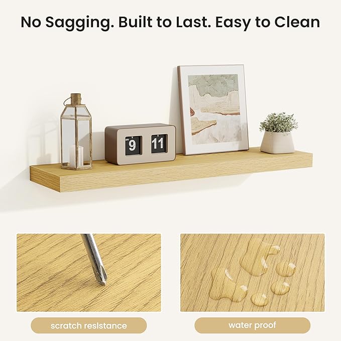 Fun Memories Rustic Wood Floating Shelves for Wall, Space-Saving Wall Mounted Shelves for Bathroom, Bedroom, Living Room and 