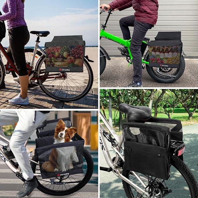 Bicycle Grocery Panniers, Foldable Panniers Bike Bags for Rear Rack, Rear Bike Basket Ebike Rear Rack Bags for Shopping Cycling Traveling Commuting(1 Pack)