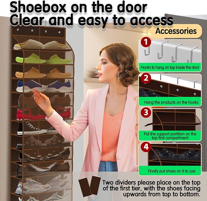 Kotkn Over The Door Shoe Organizer with 12 Large Breathable Pockets - Durable Hanging Storage for the Entire Family's Shoes (