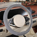 Nappa Leather Gray Steering Wheel Cover, Advanced Microfiber Leather Non-Slip Breathable Fabric, Warm in Winter and Cool in S