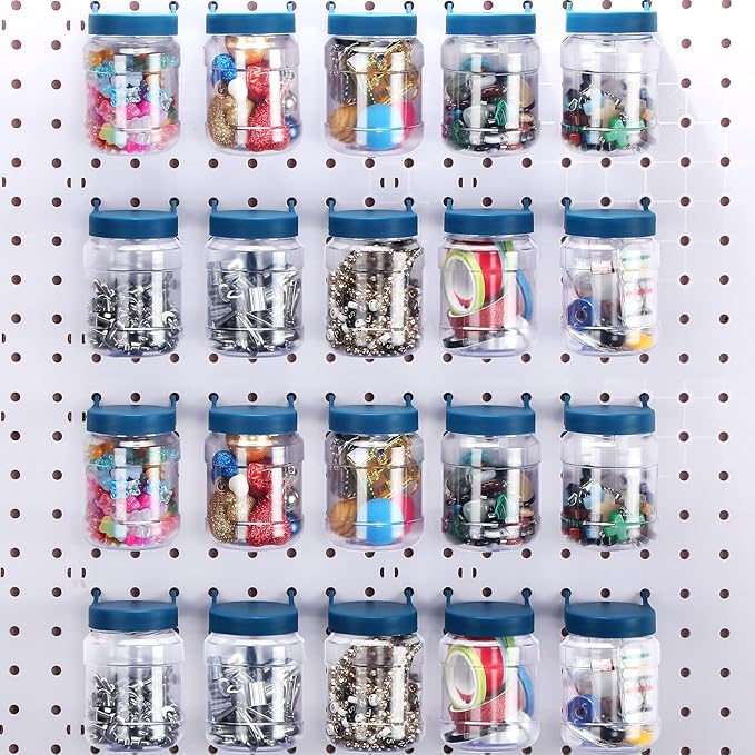 Unittype 20 Set Pegboard Organizer Accessories Peg Boards Jars with Lids Plastic Pegboards Bins Storage Containers Clear Peg 