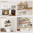 Floating Shelves for Wall Decor, 8" Deep Rustic Solid Elm Wood Floating Shelves Wall Mounted, Wall Shelves with Invisible Bra