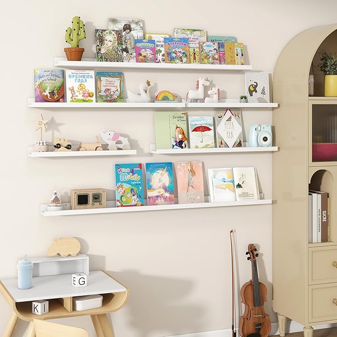 Fun Memories Picture Ledge Shelves Set of 2, 48 Inch Rustic Wall Mounted Floating Shelves with Lip for Home Storage and Décor