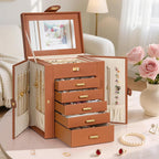 AKOZLIN Jewelry Box Organizer Functional Leather Jewelry Storage Case for Women Girls Ring Necklace Earring Bracelet Holder O