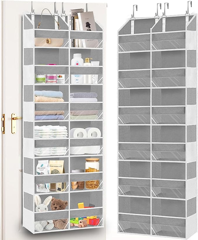 Over The Door Organizer 6 Tiers, Extra Large Behind Door Storage of 12 Compartments, 80 lbs Weight Capacity Hanging Storage O