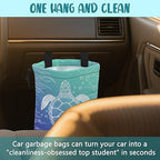 Car Trash Bag Abstract Blue Sea Turtle Hanging Drawstring Car Organizer and Storage Bag with Adjustable Buckle Canvas Garbage Bin for Back Seat or Hanging Headrest Car Decor Road Trip Essentials