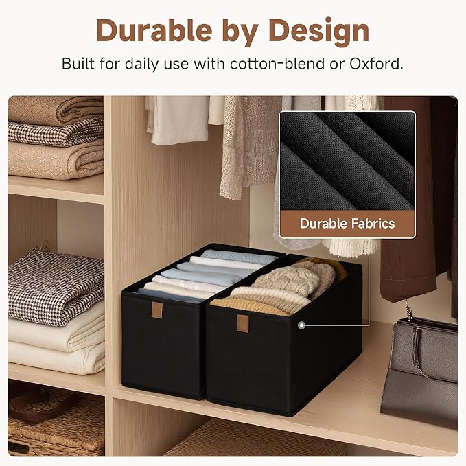StorageWorks Narrow Baskets for Storage, Fabric Storage Bins, Small Baskets for Organizing with PU Handle, Great for Clothes,