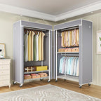 FUTASSI White Clothing Rack with Grey Cover, P1C Rolling Closet Rack with Wheels, Metal Garment Rack for Hanging Clothes, Clo