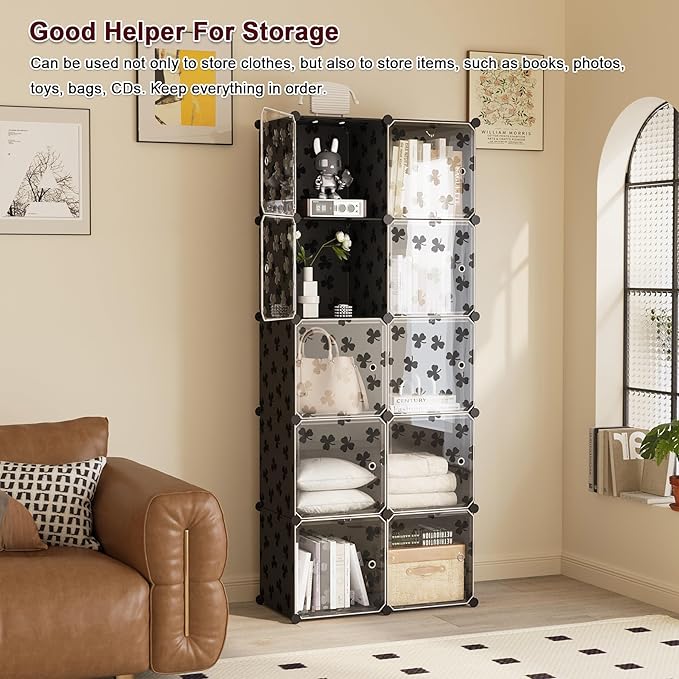 C&AHOME Cube Storage Organizer with Doors, 10-Cube Shelves, DIY Plastic Modular Bookshelf, Closet Clothes Storage Shelving Id