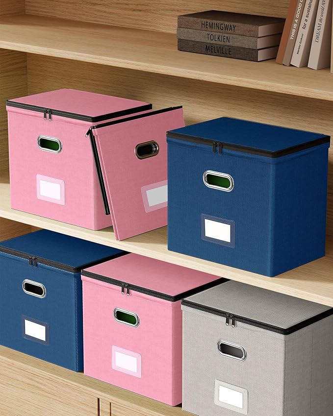 Oterri File Organizer Boxes with Lids, File Box with Mesh Pockets, Document Organizer Box for Letter Size Folders, Zippers Im
