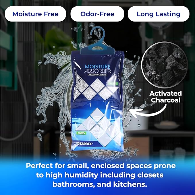 Hanging Moisture Absorber Activated Charcoal 10.6 oz/300g | Moisture Absorbing Bags for Bathroom, Closet & Kitchen | Removes