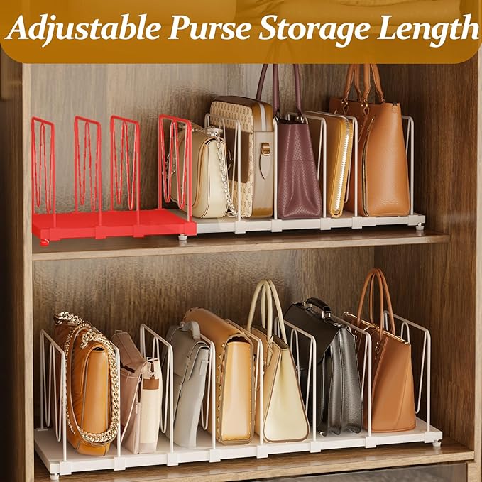Dmevkic Extendable Purse Organizers Purse Storage. Length 16-28 in. Bag Organizer Purse Holder for Closet with 8 Adjustable S
