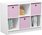 Furinno BASIC Book Shelf, 6-Cube Bookshelf with Open Shelf, 3 x 2 Bookcase with Storage Bins, Closed Back, Horizontal, 11.9 x