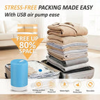 Cozy Essential Travel Vacuum Storage Bags with Rechargeable Cordless USB Pump, Space Saver Bags for Luggage, Suitcase, Carry-
