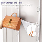 SWTYMIKI Over The Door Purse Organizer - Wall Mounted Purse Rack with 10 Hooks and Metal Basket, Handbag Hanger Organizer Hol