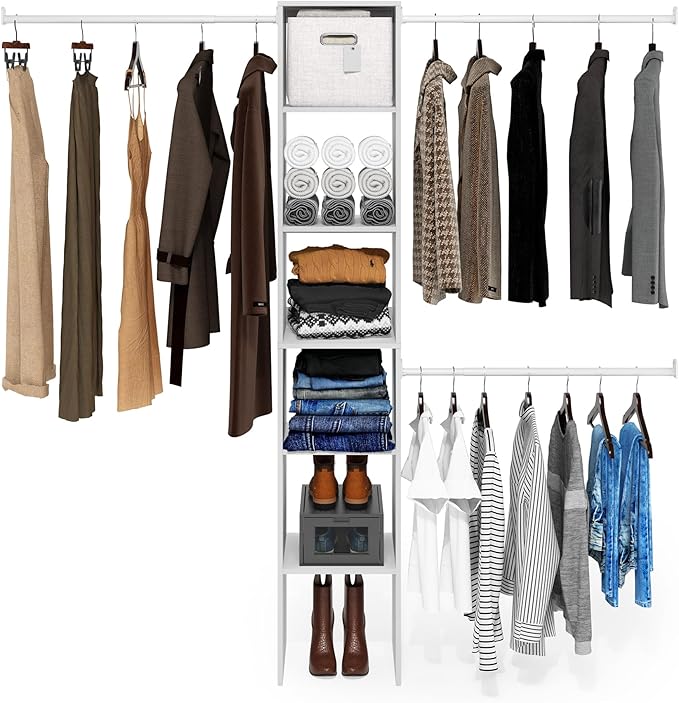 Furinno FANO Closet Organizers and Storage, Closet Storage Organizer with 3 Hanging Bars, Wardrobe Closet Shelf Towers, for W