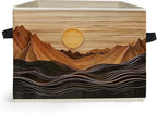Boho Abstract Sun Mountain Storage Box Bins, Rustic Modern Abstract Boho Collapsible Storage Basket Organizer for Bedroom Lau