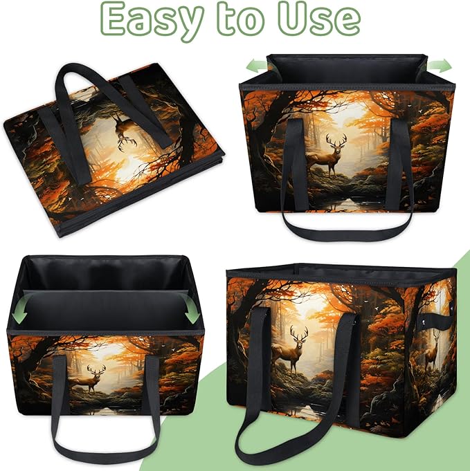 Reusable Grocery Bags Heavy Duty Shopping Bags Foldable Large Tote Bags with Long Handles & Hard Bottom