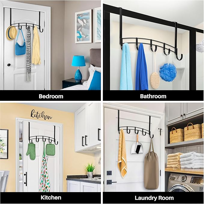 LYNK Professional® Home™ Over the Door Hooks - 5 Hook – Over the Door Coat Rack - Over the Door Hanger - Hanging Towels or Cl