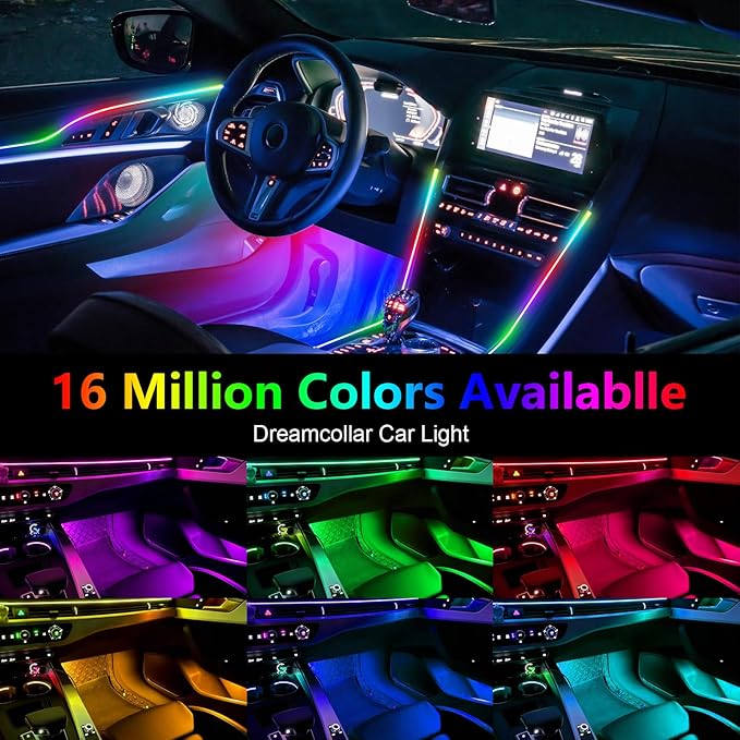 Dreamcolor Acrylic Interior Car Lights, WEBUPAR Car Accessories 2 in 1 Car LED Strip Lights with APP Control and 213 Modes, Car Center Console Fiber Optic Lights, RGB Neon Light Kits