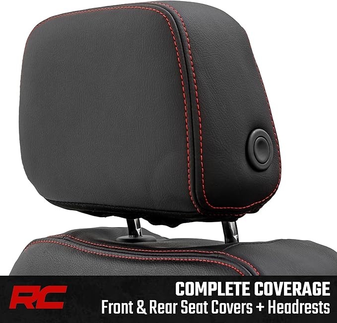 Rough Country Leather Seat Covers for Chevy Silverado 1500 & GMC Sierra 1500 Crew Cab (2019–2026) – Front Buckets & 60/40 Rea