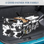 Femuar Car Trunk Organizer, Cow Print, Vintage Style, 52L Capacity, 4 Compartments, Waterproof, Non-Slip, Collapsible, 22.5D x