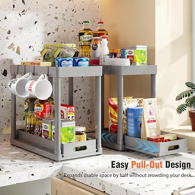 2 Pack Pull-Out Storage Organizers, Under Sink Organizer and Storage for Bathroom & Kitchen,Multi-Purpose Under Cabinet Organ