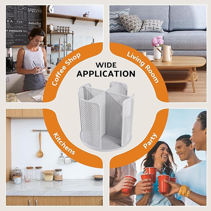 Rotating Paper Cup Dispenser, Cup Holder with 4 Compartments, Disposable Coffee Cup Dispenser Removable, Plastic Cup Storage 